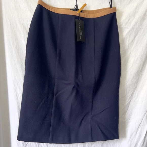 BURBERRYWool Pencil Skirt - Navy & Camel/Tan NWT